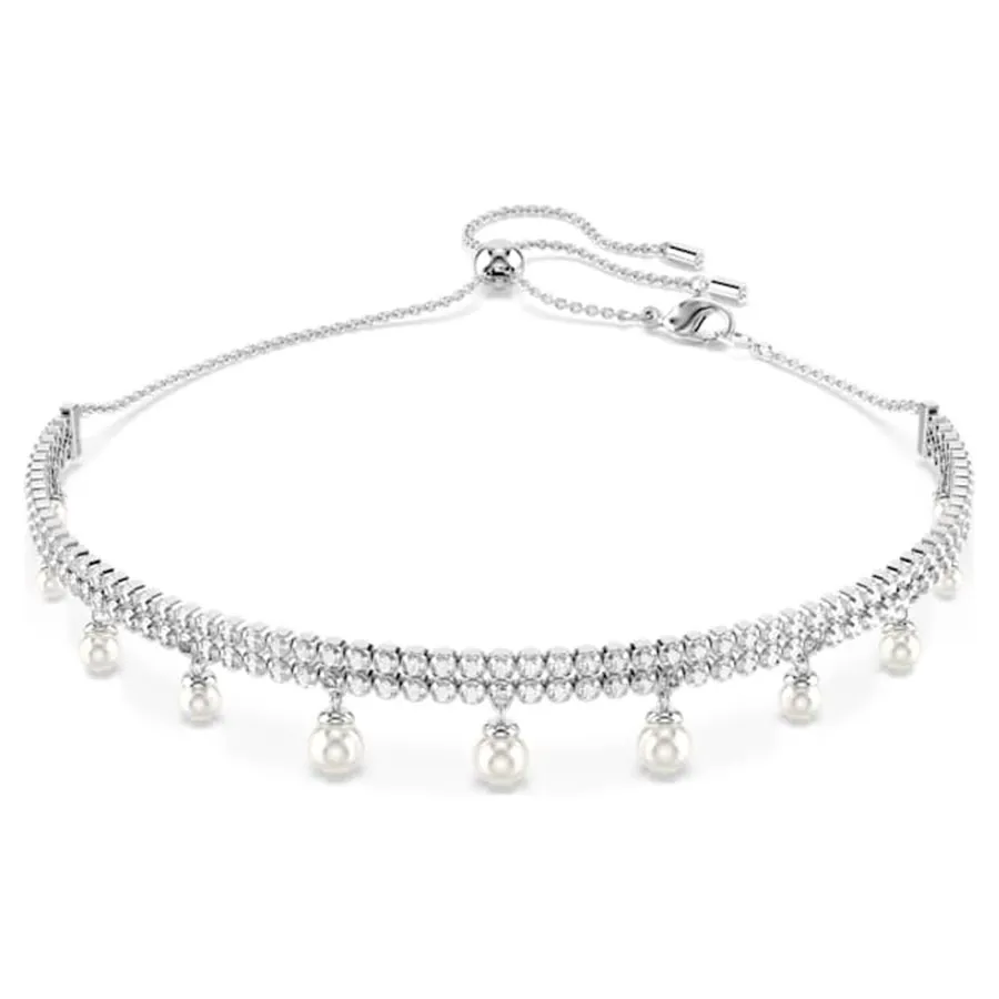 Dây Chuyền Nữ Swarovski Choker Crystal Pearl, Round Cut, White, Rhodium Plated 5720865 Màu Bạc