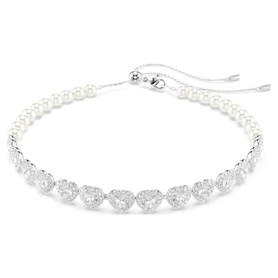 Dây Chuyền Nữ Swarovski Mixed Cuts, Crystal Pearl, Heart, White, Rhodium Plated 5720861 Màu Bạc
