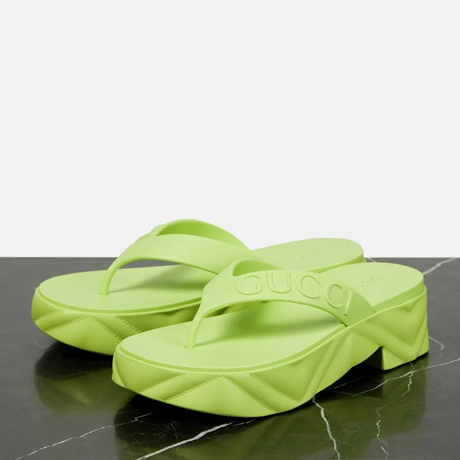 Dép Xỏ Ngón Nữ Gucci Logo Embossed Rubber Slides Màu Xanh Lá Size 35