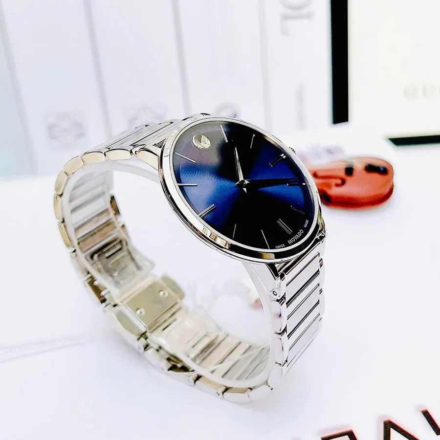 Đồng Hồ Nam Movado Ultra Slim Quartz 0607168 Watch Màu Xanh Bạc