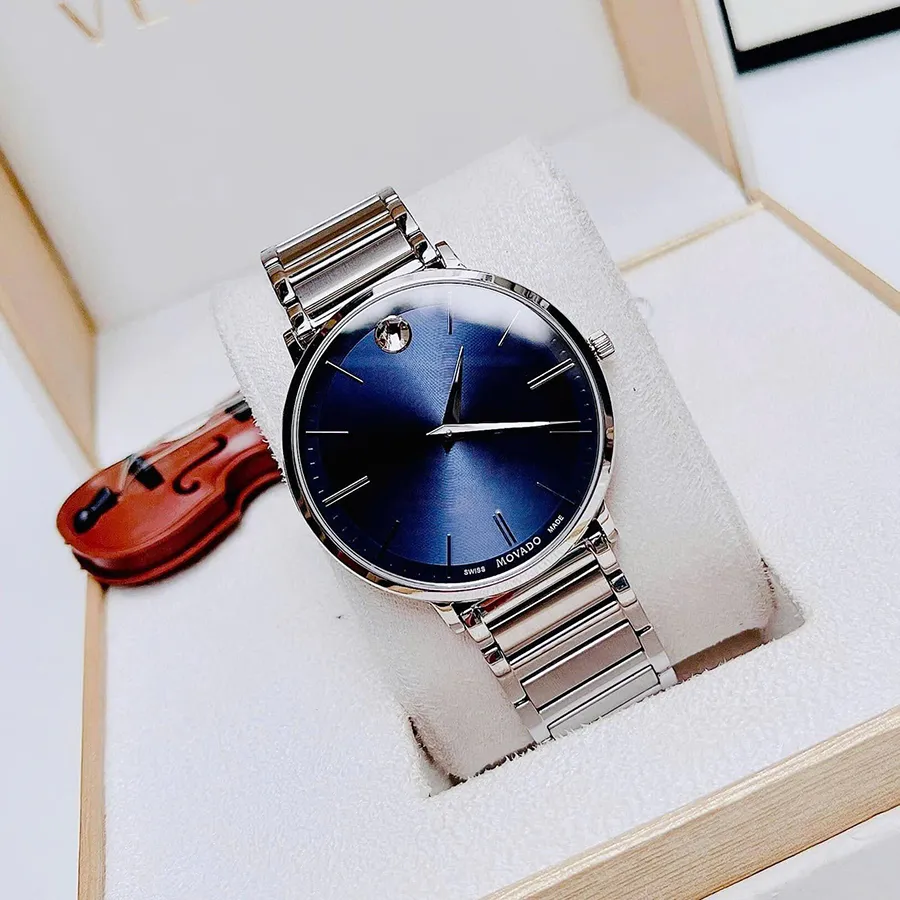 Đồng Hồ Nam Movado Ultra Slim Quartz 0607168 Watch Màu Xanh Bạc