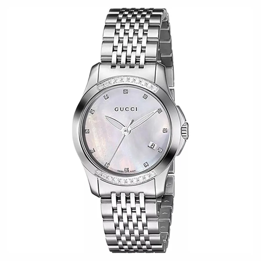 Đồng Hồ Nữ Gucci G-Timeless Diamond Mother Of Pearl Watch 27mm YA126510 Màu Bạc Trắng