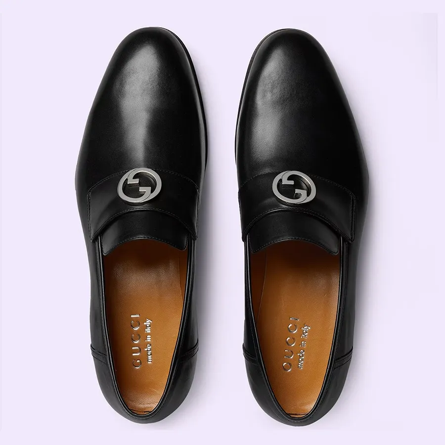 Giày Tây Nam Gucci Interlocking G Loafer Leather 730134-06F00-1000 Black  Màu Đen Size 40