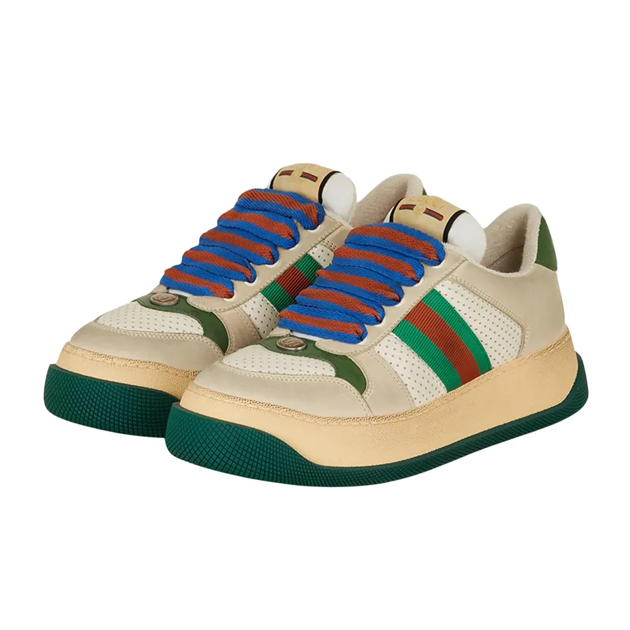 Giày Thể Thao Gucci Screener Trainer With Web 756465 0YIA0 9547 Màu Be/Xanh Size 40