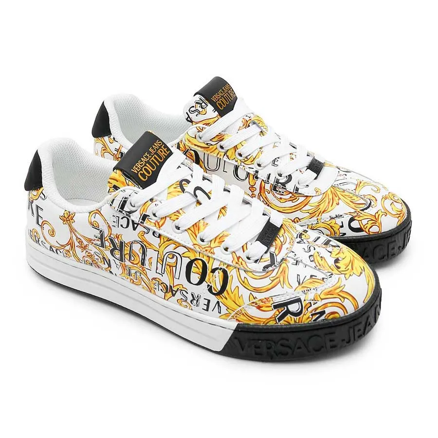 Giày Thể Thao Nam Versace With Addition Of Leather 74YA3SK6ZP264 Màu Trắng - Vàng Size 39