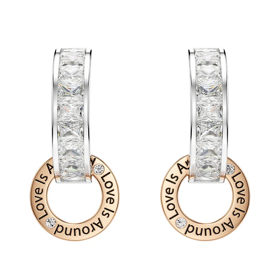Khuyên Tai Nữ Swarovski Connexus Drop Earrings Mixed Cuts Love Is Around White Mixed Metal Finish 5691178 Màu Trắng/ Vàng Hồng