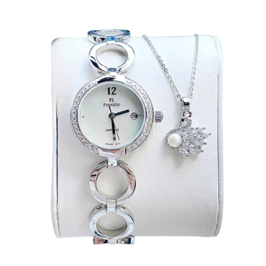 Set Đồng Hồ + Dây Chuyền Nữ FL Franklin FL41910 Màu Bạc