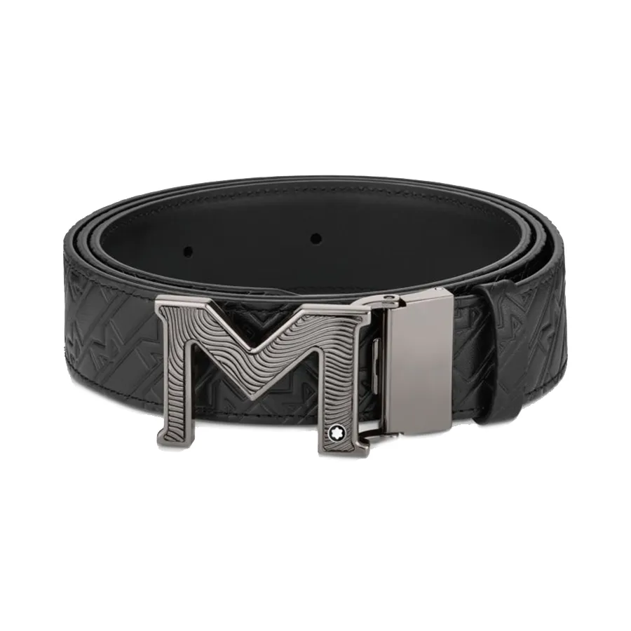 Thắt Lưng Nam Montblanc M Buckle Embossed Black/Plain Black 35 Mm Reversible Leather Belt Màu Đen