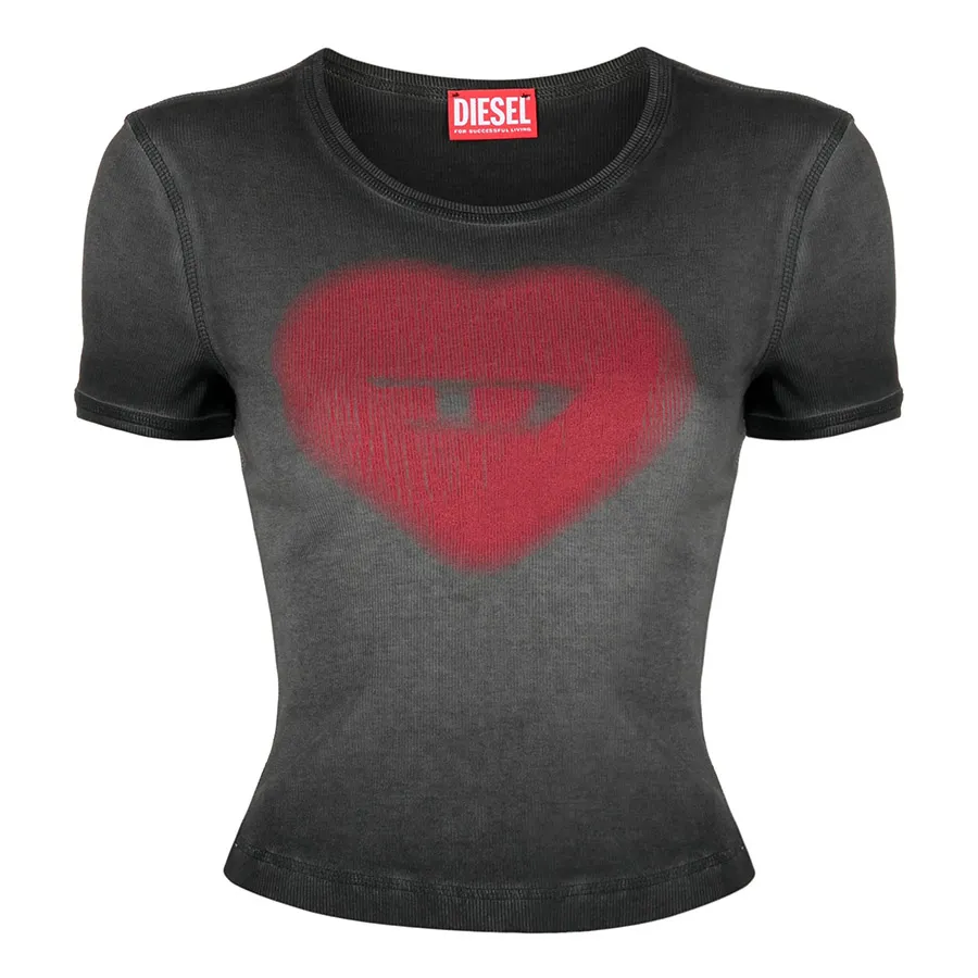 Áo Phông Nữ Diesel Logo Heart-print Faded A12836 0SQAD 9XXXY Tshirt Màu Đen  Size S