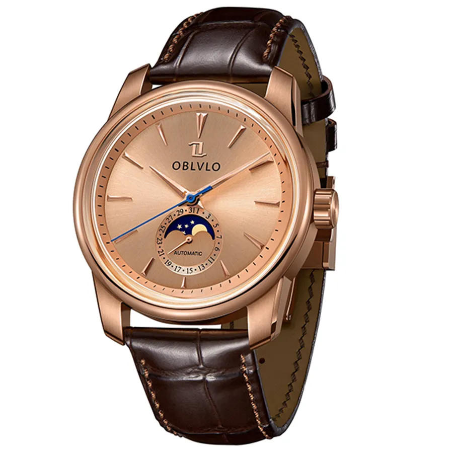 Đồng Hồ Nam Oblvlo OBL-JM-MP-PPWL Màu Nâu/ Vàng Hồng