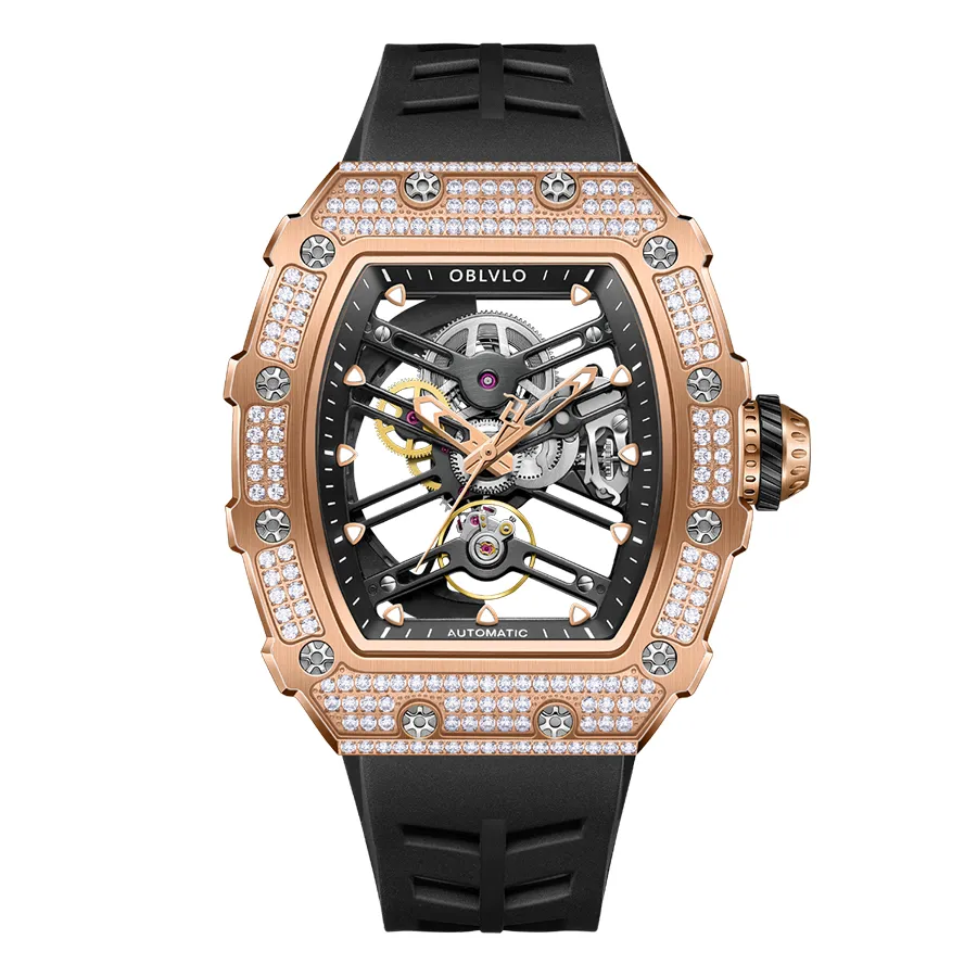 Đồng Hồ Nam Oblvlo OBL-XM-XSK-D-PBBR Màu Đen - Vàng Hồng