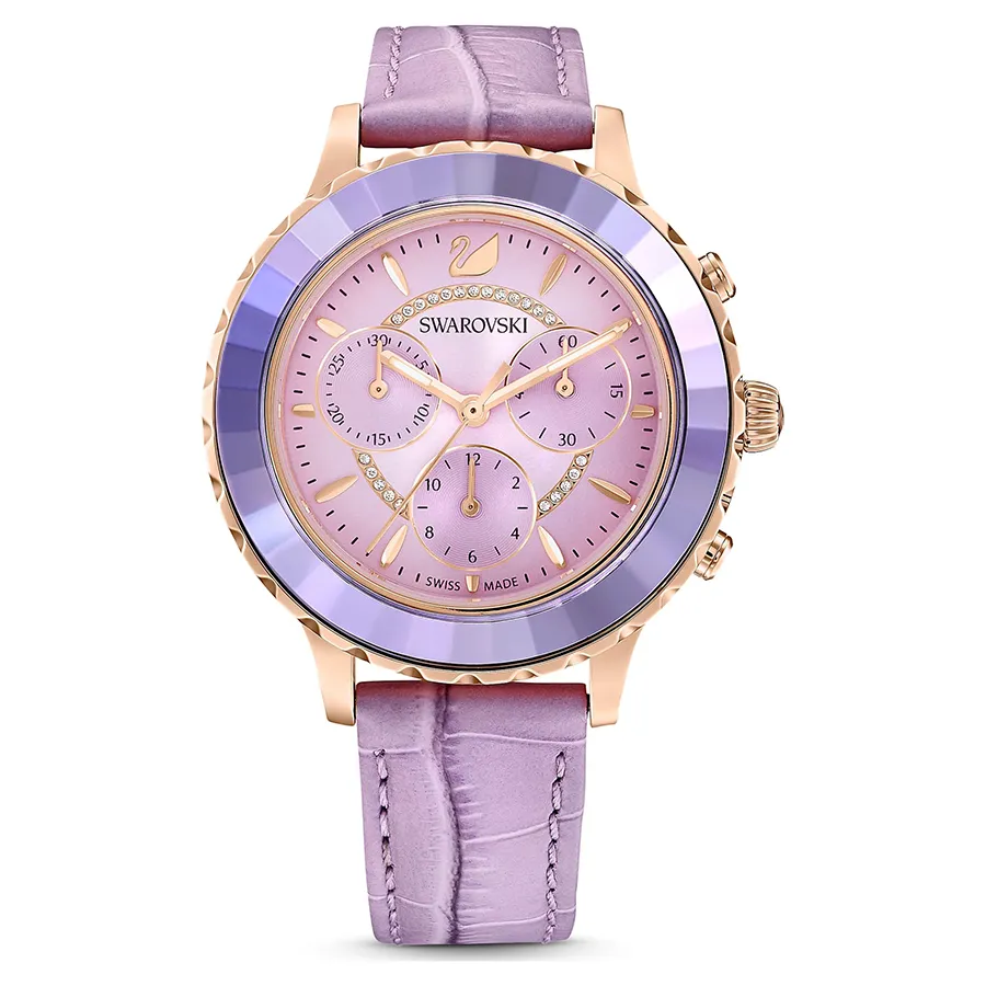 Đồng Hồ Nữ Swarovski Octea Lux Chrono Watch Swiss Made, Leather Strap, Purple, Rose Gold Tone Finish 5632263 Màu Tím