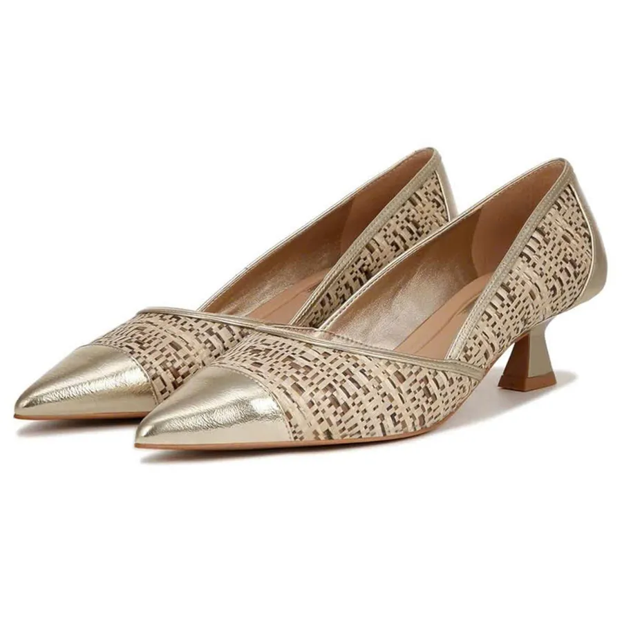 Giày Cao Gót Nữ Franco Sarto Darcy Sandal Gold Beige Multi Woven Màu Vàng Be Size 7.5 US