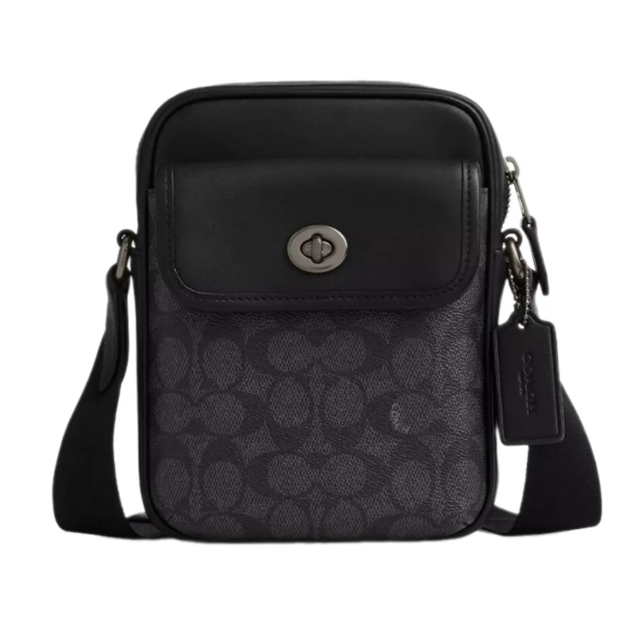 Túi Đeo Chéo Nam Coach Turnlock Crossbody Bag In Signature Canvas CAJ30 Màu Đen