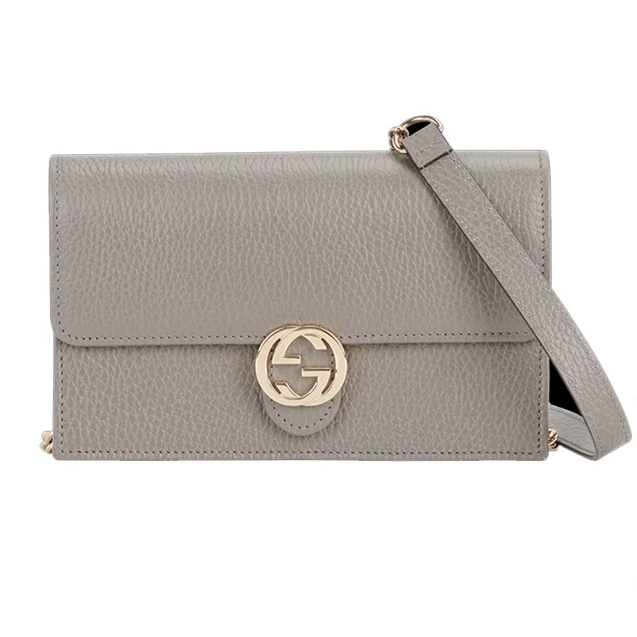 Túi Gucci Grey Pebbled Leather Interlocking G Wallet On Chain Clutch Bag Màu Xám