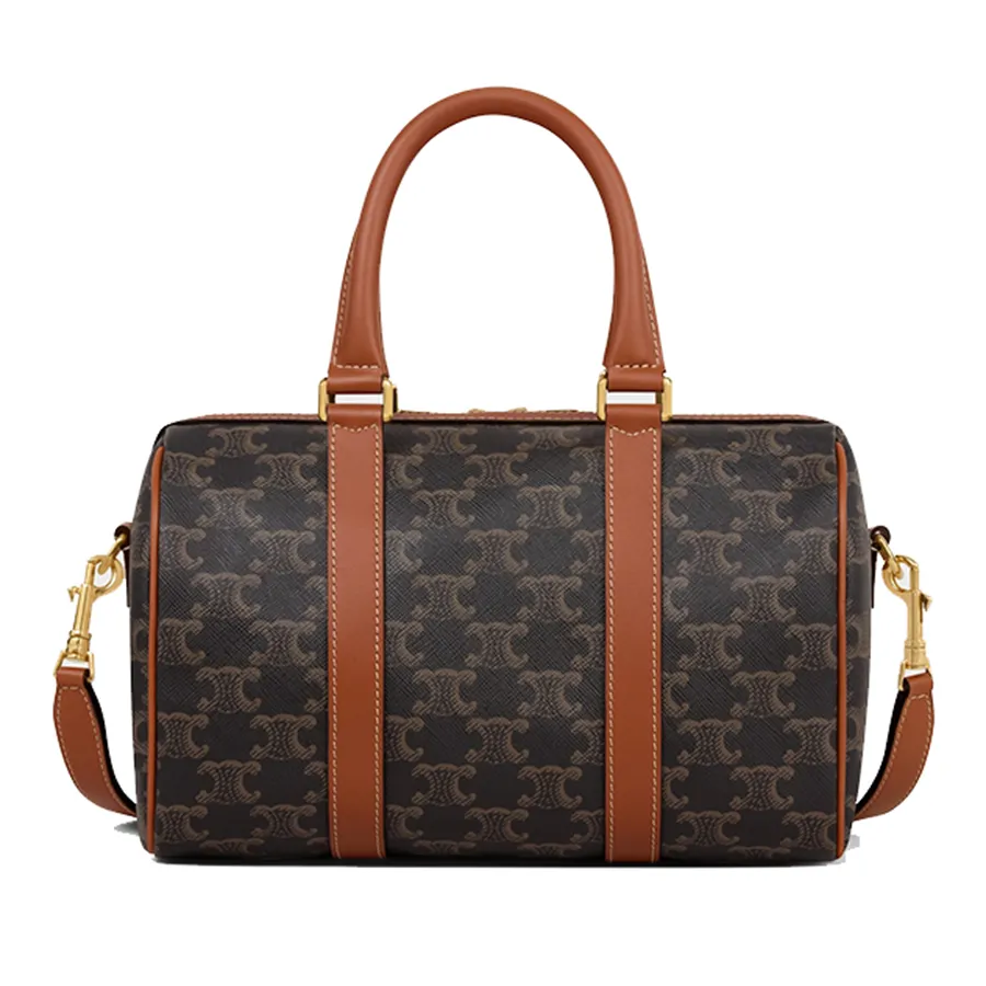 Túi Xách Nữ Celine Medium Boston In Triomphe Canvas And Calfskin Màu Nâu Đen