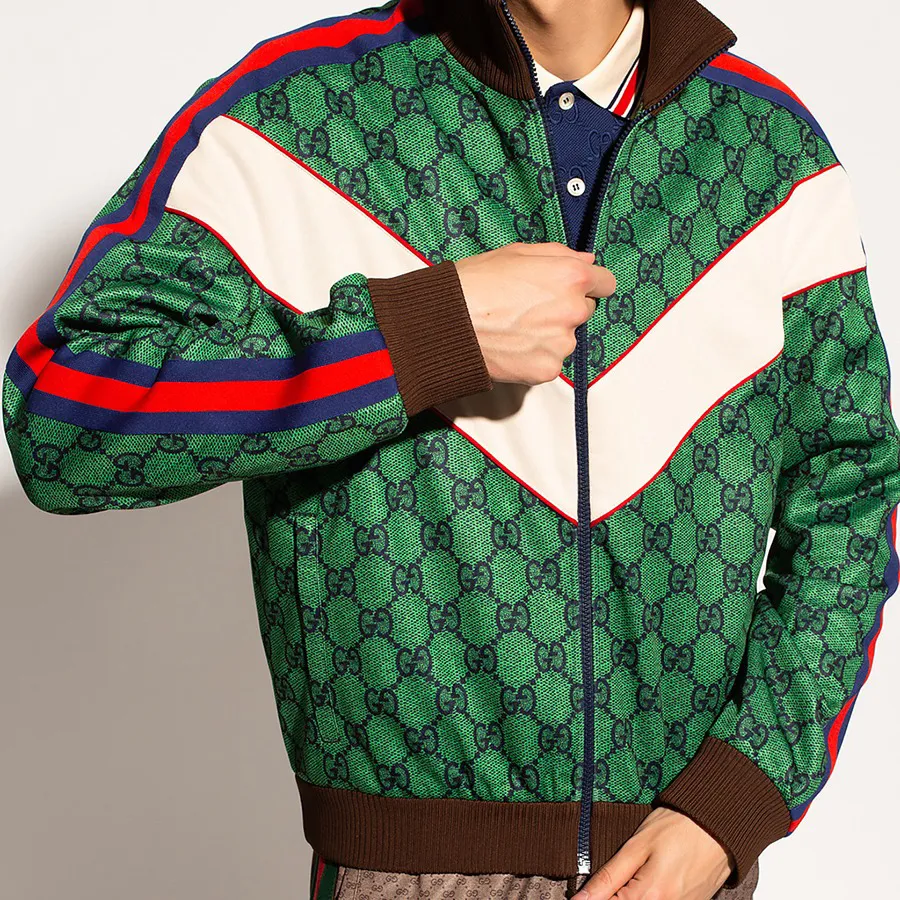 Áo Khoác Nam Gucci Webbing Double G Knit Zipper Logo Jacket 653367