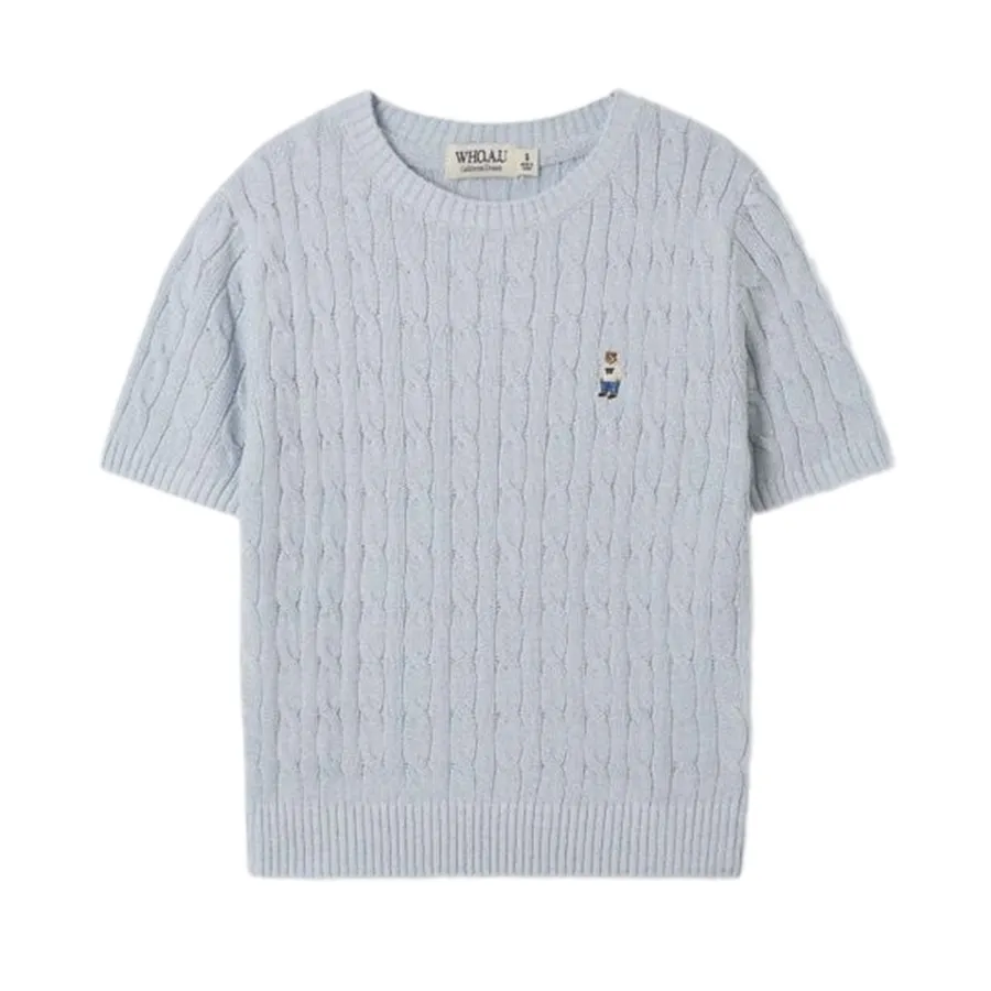 Áo Len Cộc Tay Nữ WHOAU Steve Round Neck Melange Màu Xanh Blue Size S