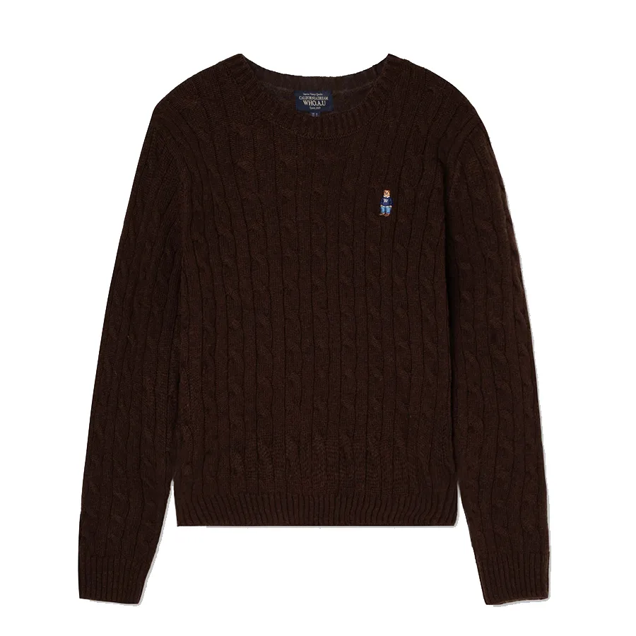 Áo Len Nữ WHOAU Steve Cable R-neck Pull Over Màu Nâu Size S