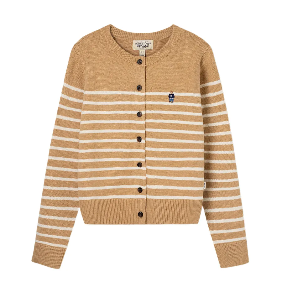 Áo Len Nữ WHOAU Steve R-neck Cardigan Màu Be Size S