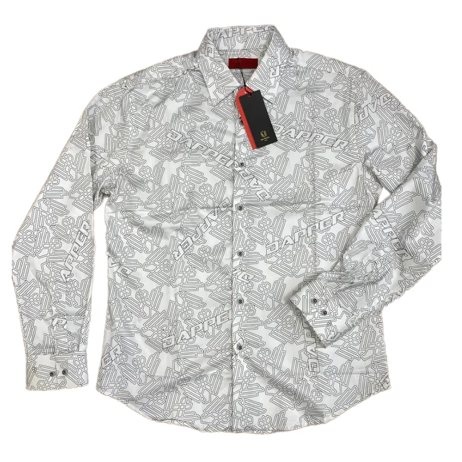 Áo Sơ Mi Dài Tay Nam Dapper Men's Printed Off White Slim Fit Shirt Màu Đen Trắng