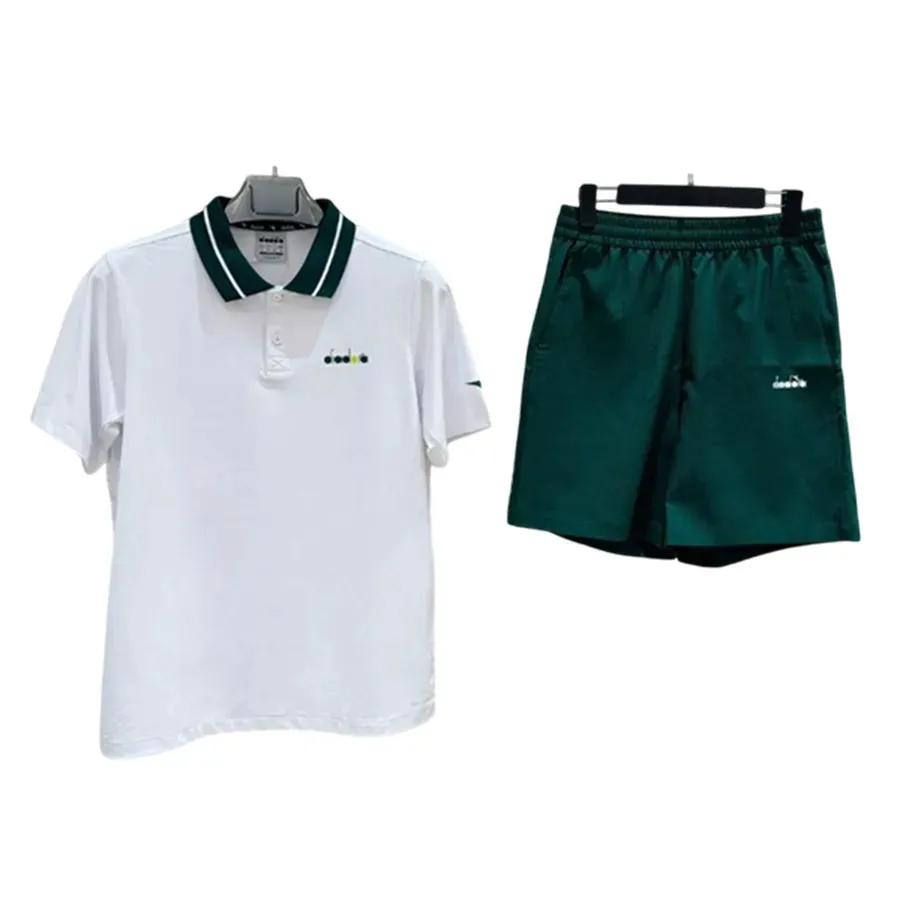 Bộ Quần Áo Nam Diadora Logo Seersucker Half Pants Màu Trắng Xanh Size L (Form Âu)