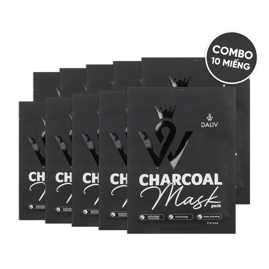 Combo 10 Miếng Mặt Nạ Than Hoạt Tính Dưỡng Ẩm, Sạch Sâu Daliv Charcoal Mask
