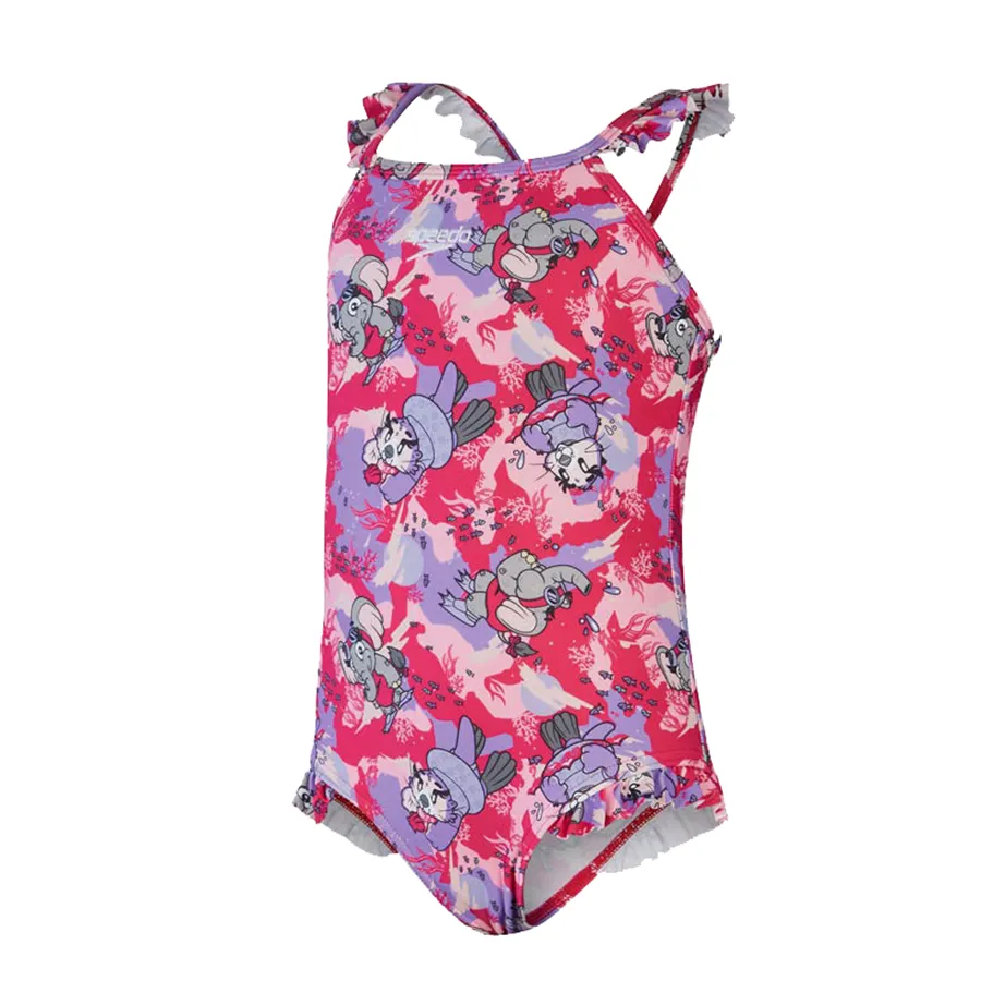 Đồ Bơi Một Mảnh Trẻ Em Speedo Girls' Learn To Swim Digital Frill Thinstrap Swimsuit Pink 8-00314614807 Màu Hồng Họa Tiết Size 2Y