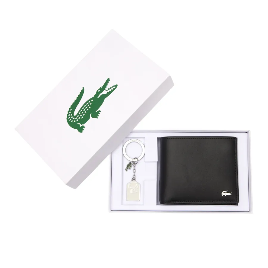 Set Ví + Móc Khóa Nam Lacoste Wallet Keychain Gift NH4480FG 000 Black Màu Đen