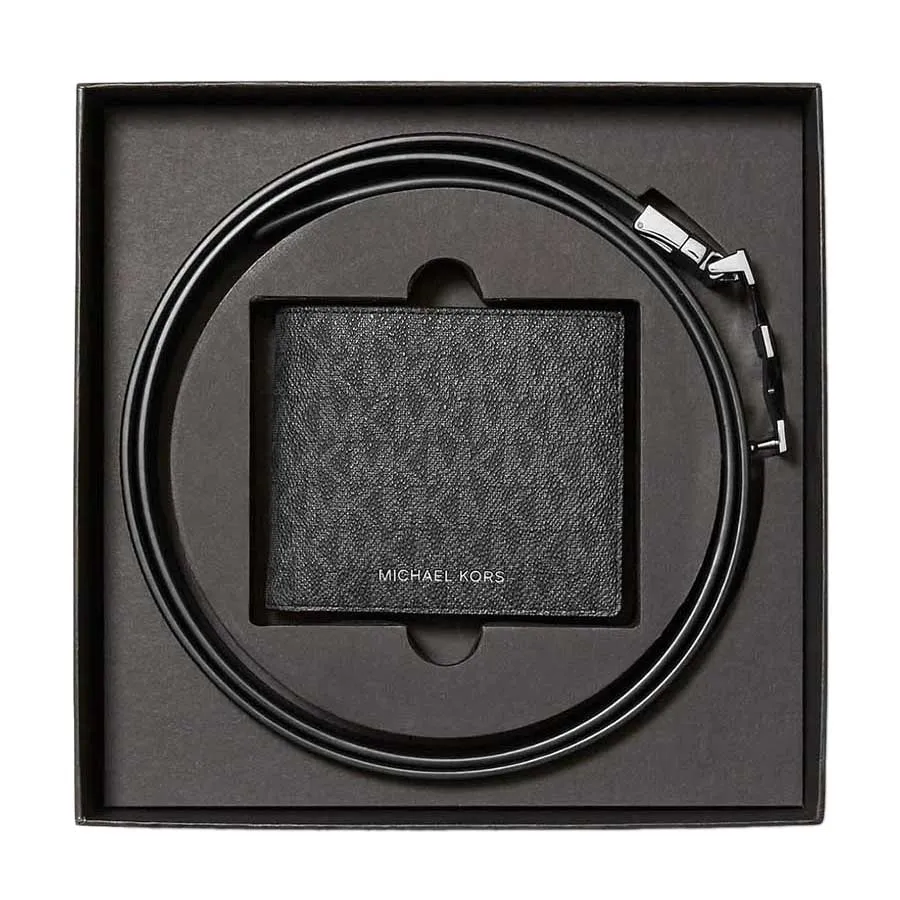 Set Ví + Thắt Lưng Nam Michael Kors MK Signature Logo Wallet And Reversible Belt Gift Set 36F5LGFN9B Màu Đen