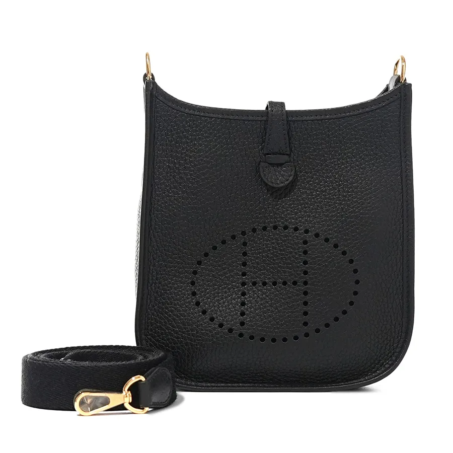 Túi Hermès Black Clemence Mini Evelyne II TPM 16 Gold Hardware