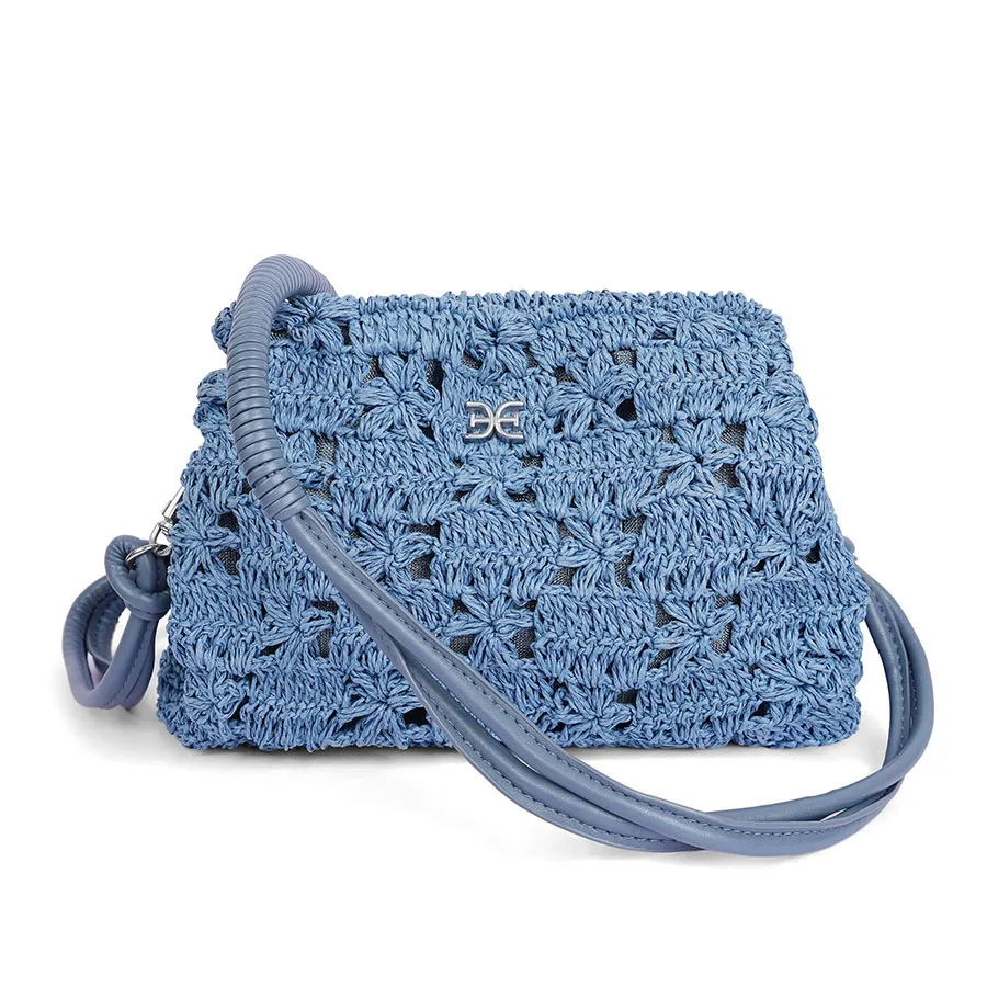 Túi Đeo Vai Nữ Sam Edelman Layla Floral Raffia Shoulder Bag/Clutch Eggshell  Raffia Blanc Blue Raffia Màu Xanh