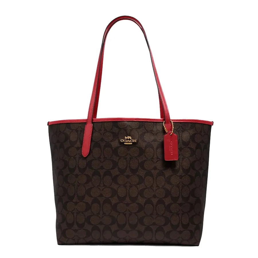 Túi Tote Nữ Coach City In Signature Canvas Im/Brown 1941 Red 5696 Màu Nâu Đen