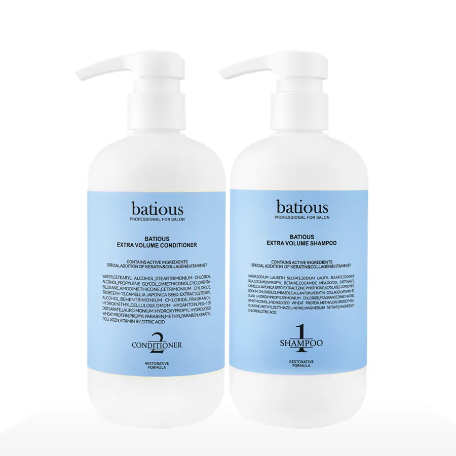Cặp Dầu Gội + Dầu Xả Batious Extra Volume Màu Xanh Giảm Dầu, Phồng Tóc (2 x 500ml)