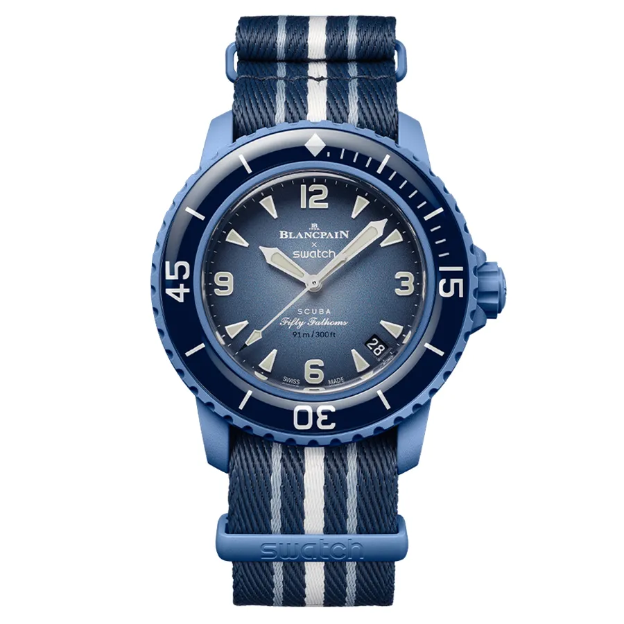 Đồng Hồ Nam Blancpain x Swatch Atlantic Ocean SO35A100 Màu Xanh Biển