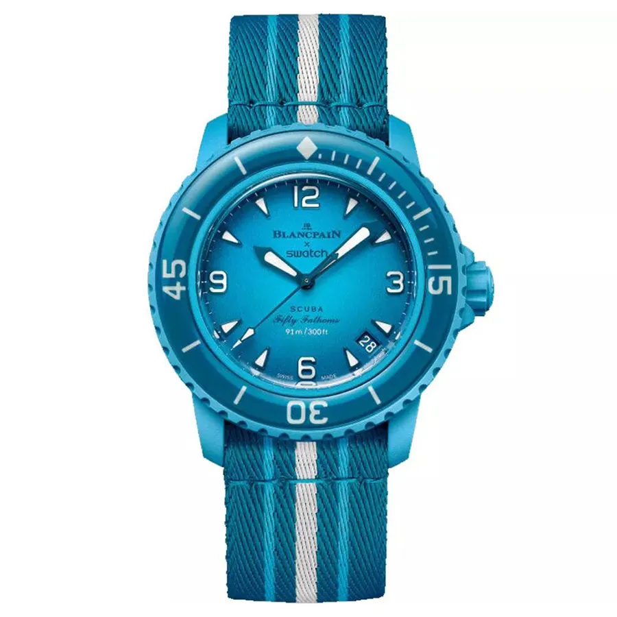 Đồng Hồ Nam Blancpain X Swatch Blue Lagoon SO35L400 Màu Xanh Dương