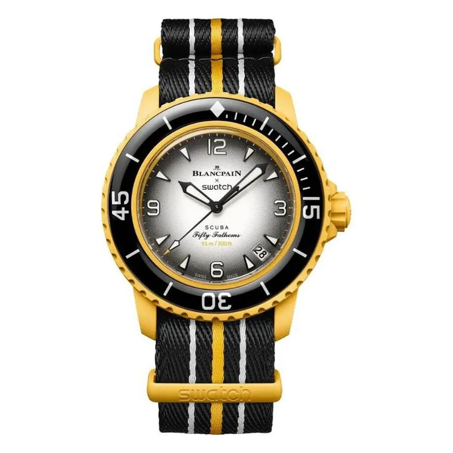 Đồng Hồ Nam Blancpain X Swatch Fifty Fathoms Bioceramic Pacific Ocean SO35P100 Màu Đen Vàng