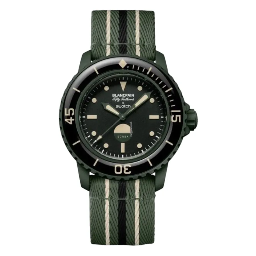 Đồng Hồ Nam Blancpain X Swatch Green ABYSS SO35G100 Bioceramic 42mm Watch Màu Xanh Olive