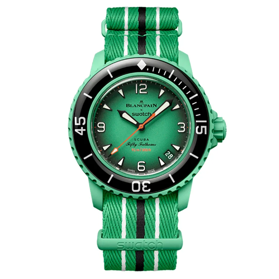 Đồng Hồ Nam Blancpain x Swatch Indian Ocean SO35I100C Màu Xanh Lá