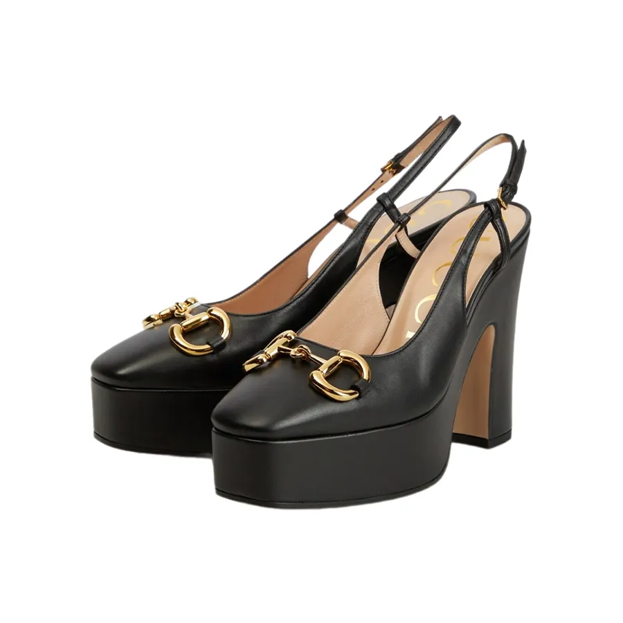 Giày Cao Gót Nữ Gucci Horsebit Leather Slingback Pumps Màu Đen Size 35.5