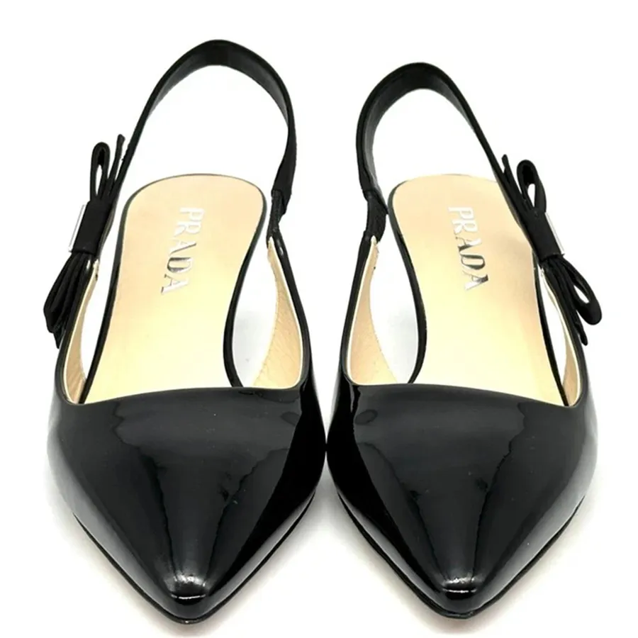 Giày Cao Gót Prada Triangle Logo Bow Pointed Toe Kitten Heel