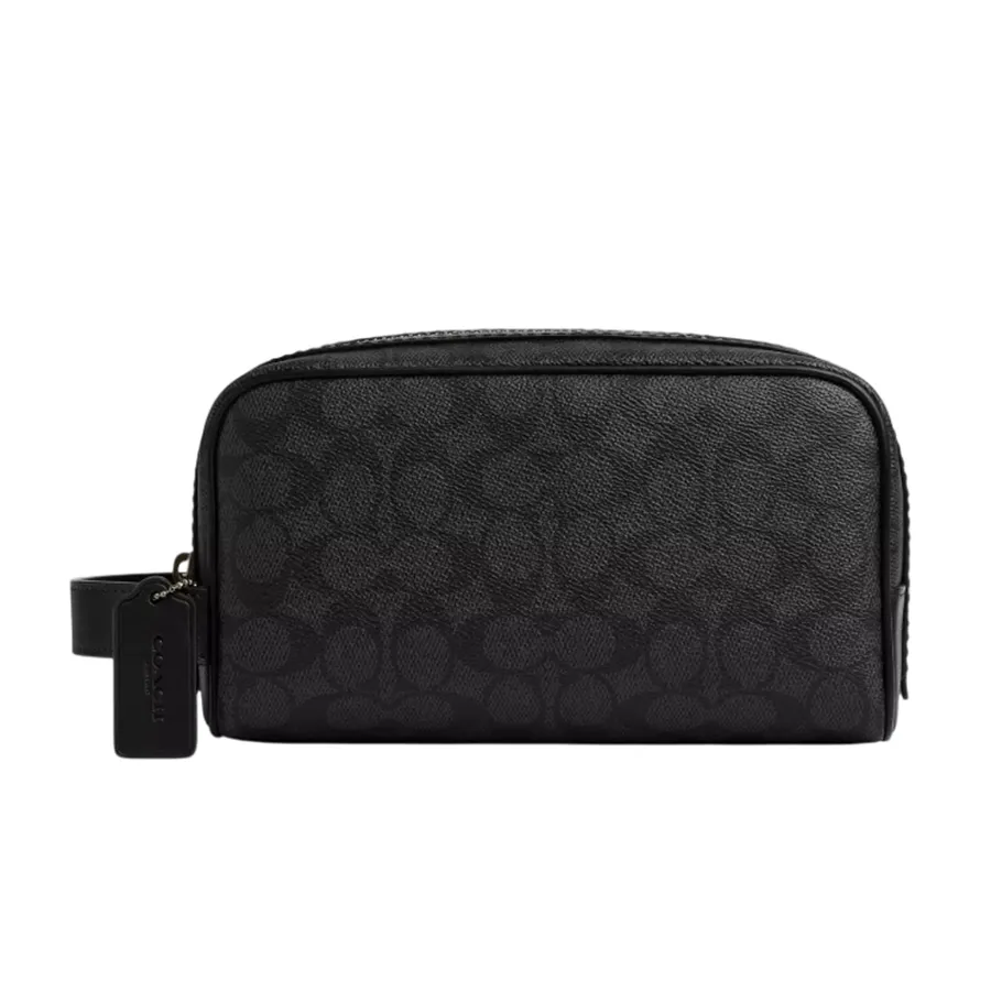 Túi Cầm Tay Nam Coach Small Travel Kit In Signature Canvas CAR15 Màu Đen Xám