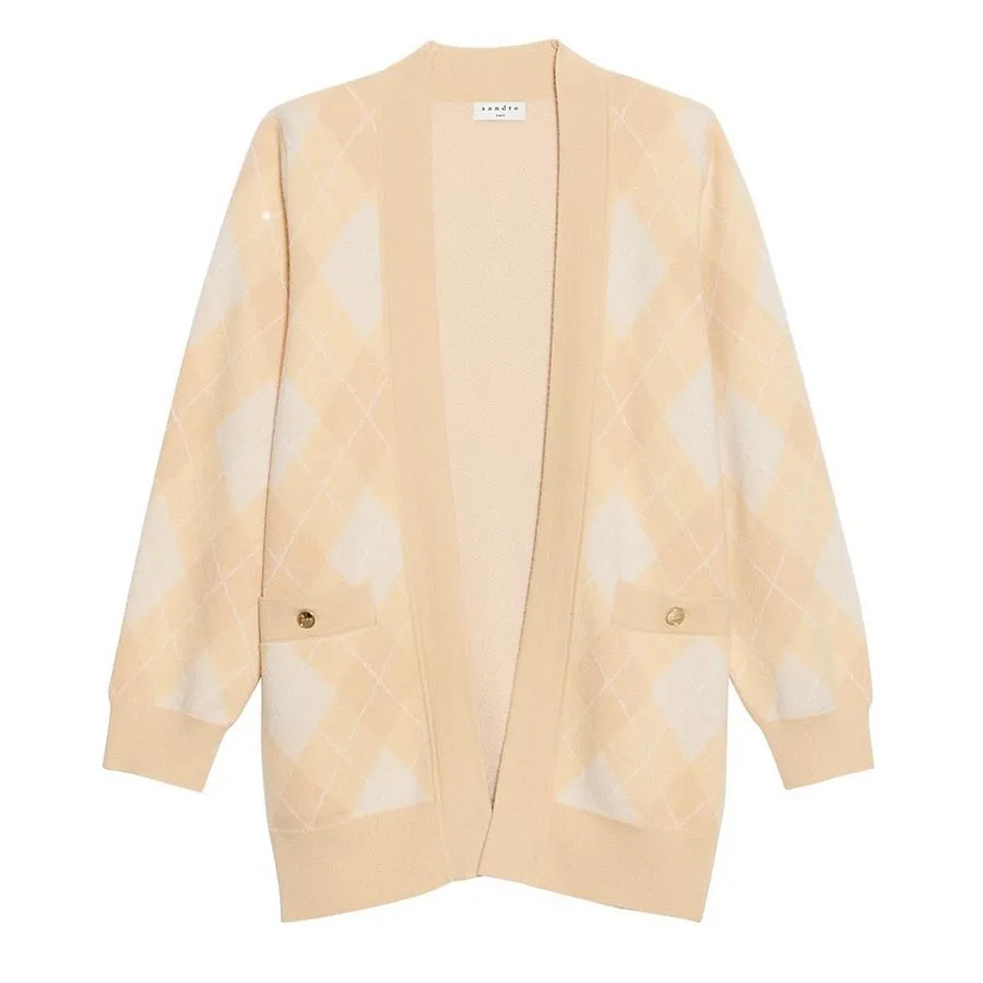 Áo Cardigan Nữ&nbsp;Sandro Glenda Argyle Wool Blend Cardigan Màu Cam Nhạt Size 0