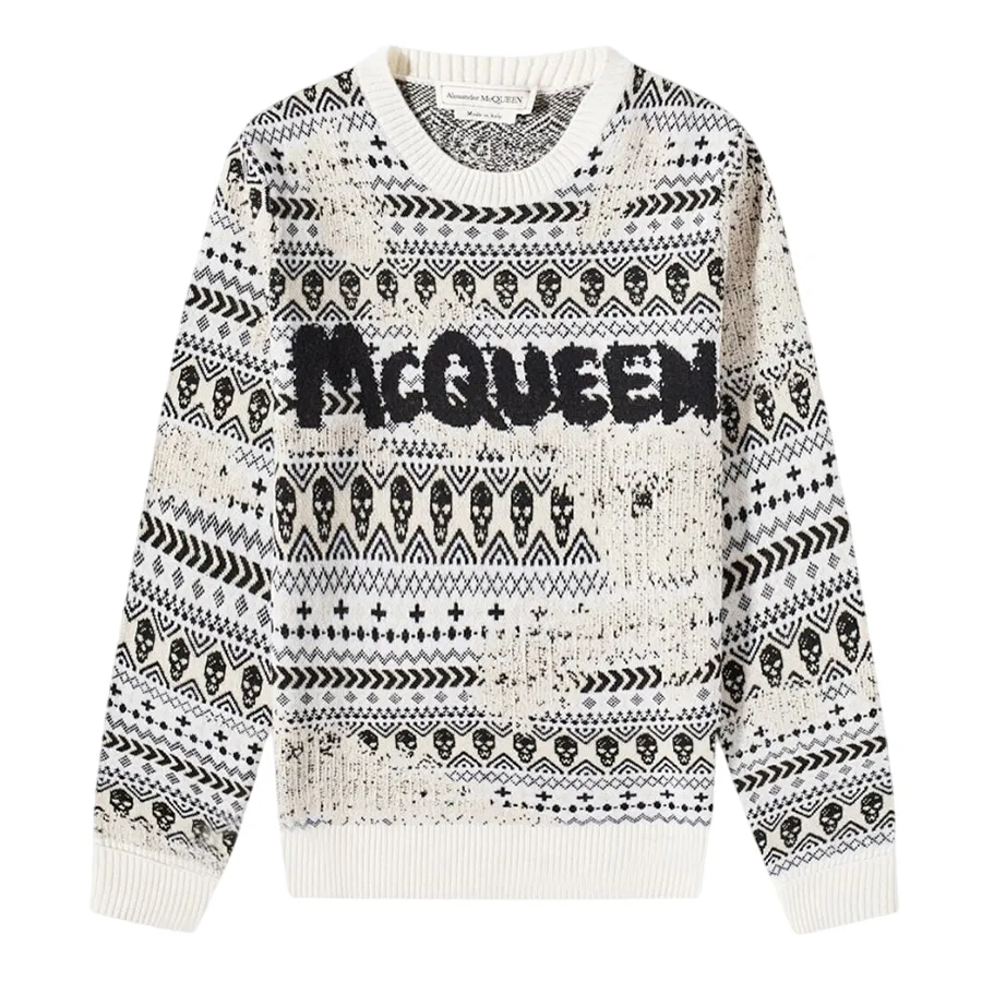Áo Len Nam Alexander McQueen Wool Logo Sweater White/Black 729257