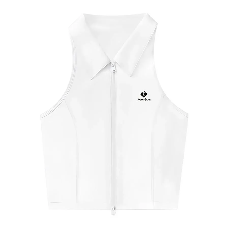 Áo Thể Thao Nữ Pom Pêche Carys Zip Front Sleeveless Top Paris White Màu Trắng