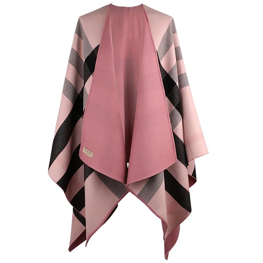 Khăn Quàng Cổ Nữ Burberry Shawl Poncho Merino Wool Reversible Check 4025517  Màu Hồng Kẻ