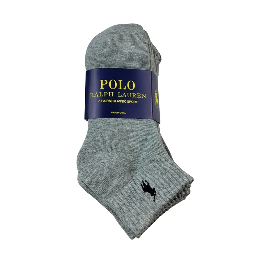 Set 6 Đôi Tất Cổ Ngắn Polo Ralph Lauren 6-Pairs Ash Grey Quarter Crew Socks Classic Sport Màu Xám