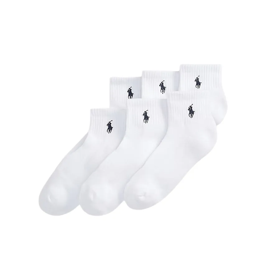 Set 3 Đôi Tất Cổ Ngắn Polo Ralph Lauren 6-Pairs White Quarter Crew Socks Classic Sport Men Thick Fabric Màu Trắng