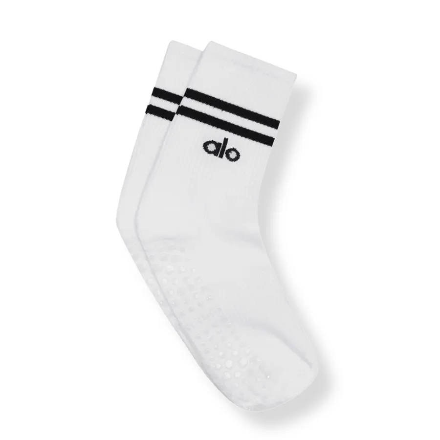 Tất Alo Yoga Unisex Half-Crew Throwback Anti Slip Sock - Freeszie - White - Màu Trắng