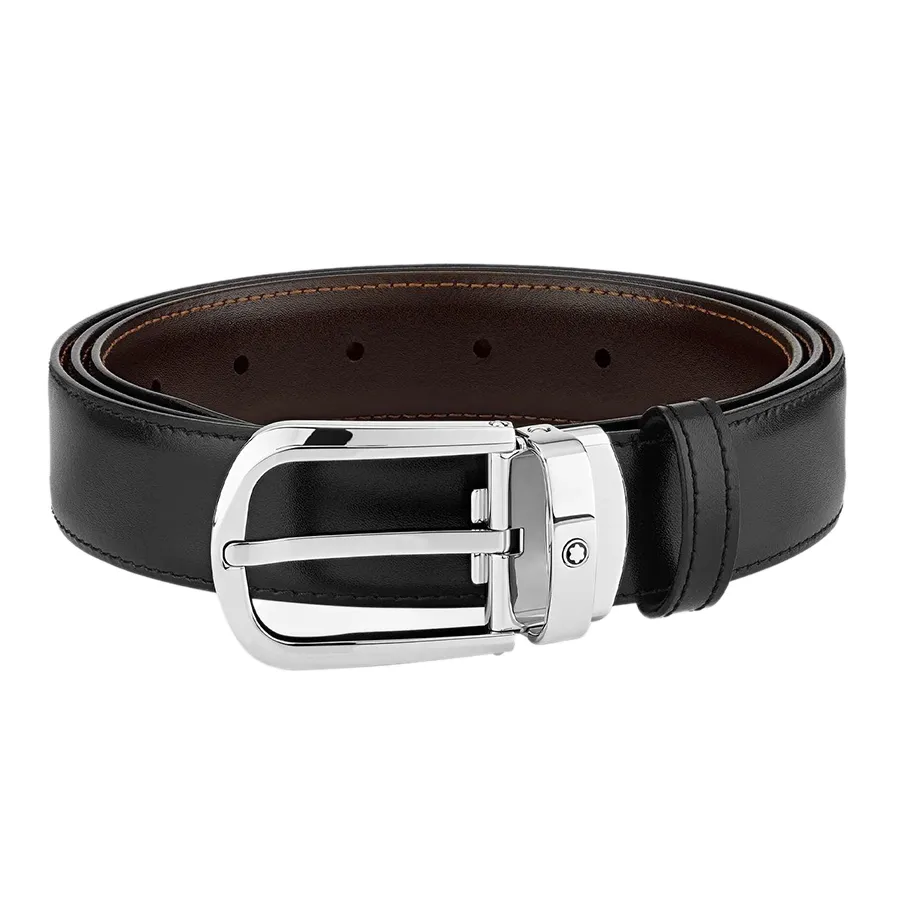 Thắt Lưng Nam Montblanc Horseshoe SH Palladium 30mm Leather Belt MB114412 Màu Nâu